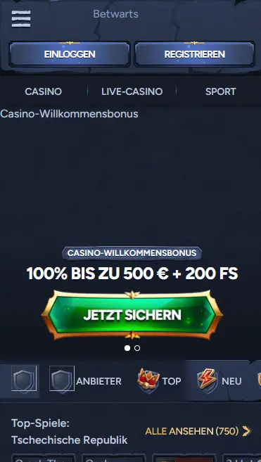 Betwarts App Vorschau