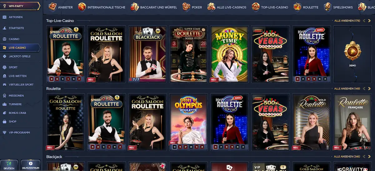 Betwarts Live Casino mit echten Dealern